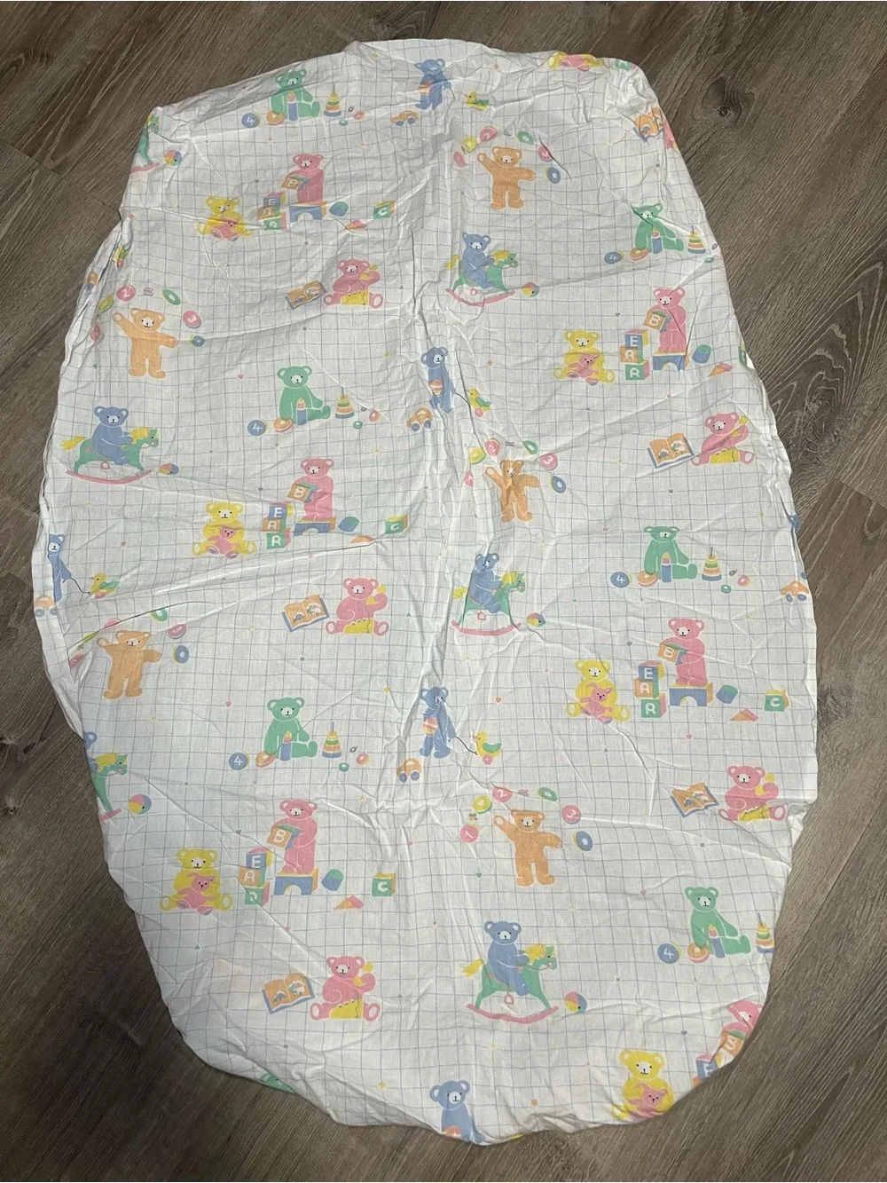 Vintage Crib Quilted Blanket & Sheet Set Teddy Bear Sheep Duck Pastel Nursery